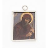European school, 17th centurySaint Anthony Hermit Painting on copper Silver frame, unmarked in
