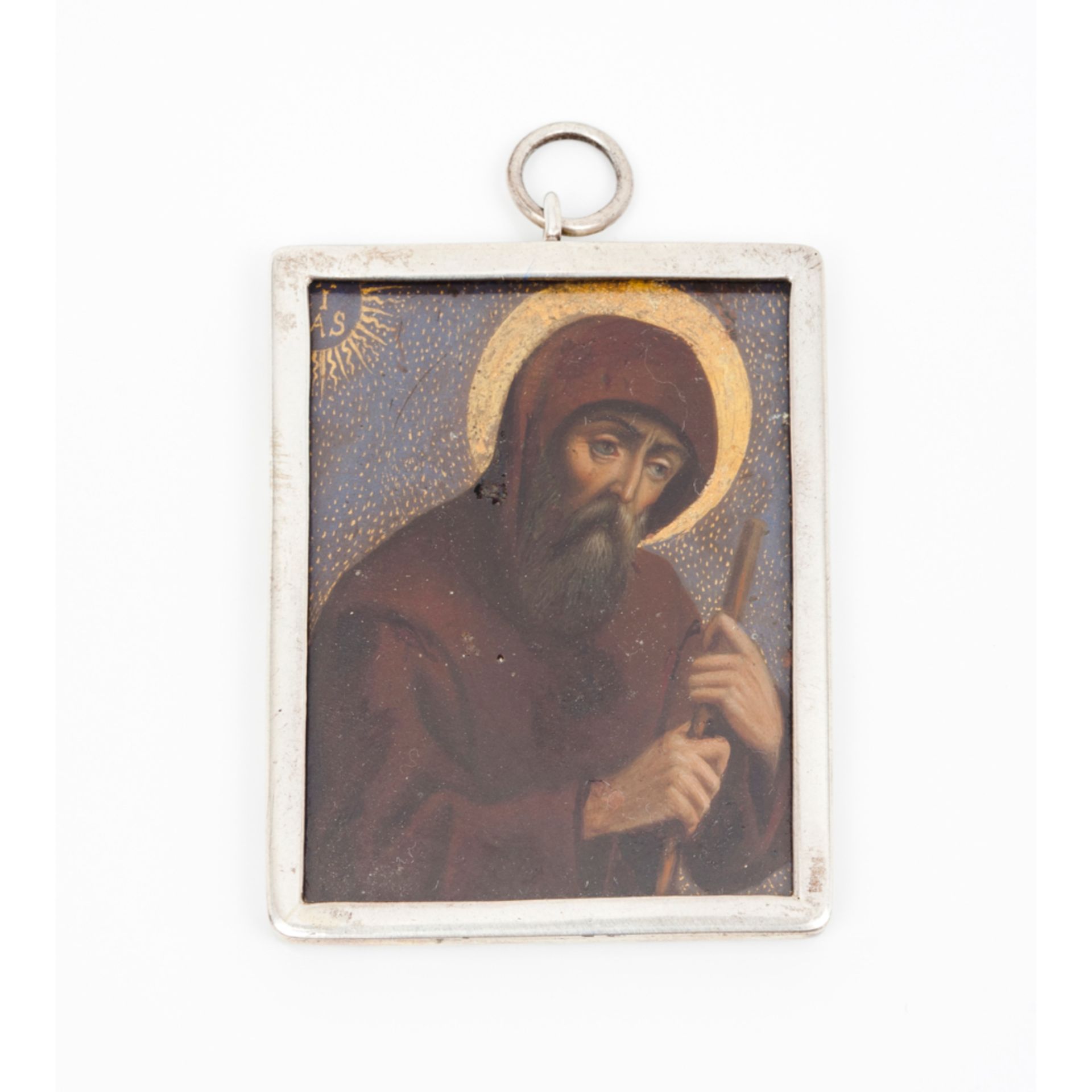 European school, 17th centurySaint Anthony Hermit Painting on copper Silver frame, unmarked in