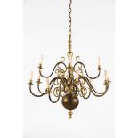 A Dutch style twelve branch chandelierBrass 20th century (minor faults)92x96 cm