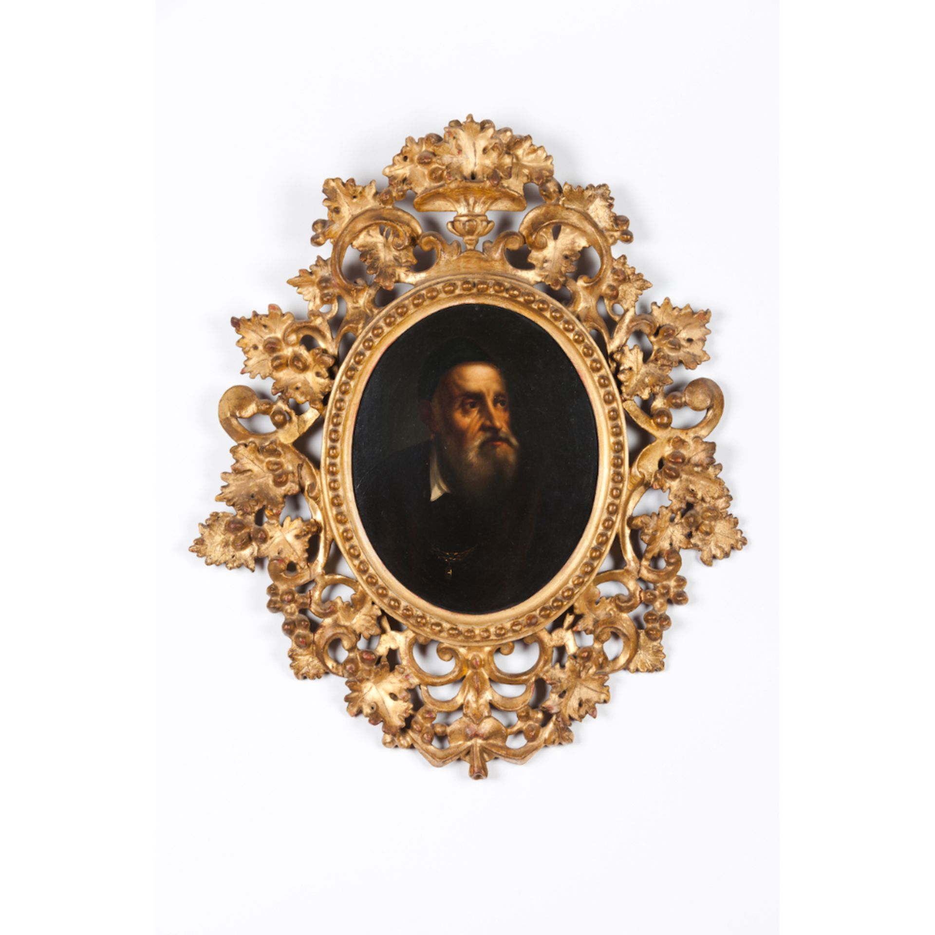 Italian school, 17th centuryPortrait of Titian Vecellio (?-1576) Oil on copper Carved and gilt frame