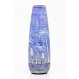 A vaseGlass Blue and white palm tree decoration 20th centuryHeight: 33,5 cm