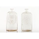 A pair of bottles"Marinha Grande" factory glass Foliage acid etched decoration Portugal, 19th