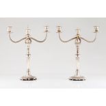 A pair of three branch neoclassical candelabraPortuguese silver Fluted decoration shafts Removable