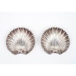 A pair of shell shaped small containersSpanish silver Engraved and repousse silver Spanish assay