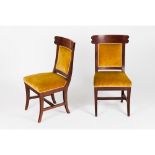 A pair of chairs Louis PhilippeSolid and veneered mahogany Velvet upholstered seats and backs