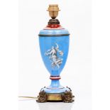 A table lampPorcelain Blue ground with mythological figure holding "grisaille" hourglass Yellow