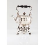 A D. João V teapot with stand and burnerPortuguese silver, 18th century Pumpkin shaped body of