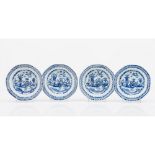 A set of four deep plates Chinese export porcelain Blue decoration of landscape with garden Qianlong