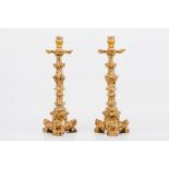 A pair of large D.José candle standsCarved and gilt wood Portugal, 18th century (minor losses and