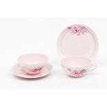 A pair of cups and saucersVista Alegre porcelain Pink shades decoration Marked to base (1924-1947)
