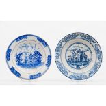 A set of two plates Faience Blue decoration of landscape with buildings 19th centuryDiam.: 33,5 (
