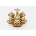 A D.José style desk inkwellBrass Sandpot, inkwell, quill stand and candle stick Portugal, 19th