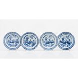 A set of four deep platesChinese export porcelain Blue decoration of landscape with garden