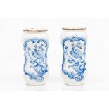 A pair of jarsPortuguese faience Blue decoration of foliage and birds motifs marked to base R -
