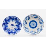 A set of two plates Faience Blue foliage motifs and bird decoration Portugal, 19th centuryDiam.:34