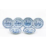 A set of six deep platesChinese export porcelain Blue decoration of landscape with garden Qianlong