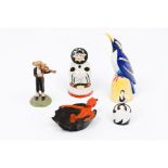 A five piece setPolychrome European porcelain "Arlequin" pen holder; a polychrome European ceramic