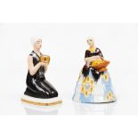 A set of two table lampsPorcelain female figures One marked to base "Robes Paris/Made in France" The