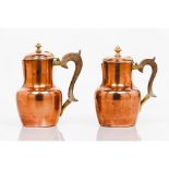 A set of two jugsCopper, pewter lined interior Wooden handles Paris marks to base France, 19th