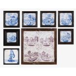 A set of twelve tilesEight of blue and four of manganese decoration depicting landscapes Delft, 18th