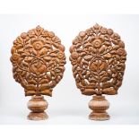 A pair of palm shaped elementsLeather on wood(?) Carved wooden stand India, 18th century (losses and