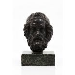 A Greek philosopher's headPatinated metal sculpture Marble stand21x13,5x14,5cm