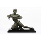 "Hercules breaking free of his chains"Bronze sculpture On a black marble stand After Jean de