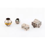 A group of four piecesTwo small silver vases of polychrome decoration, a Boar 925/1000 hallmarked