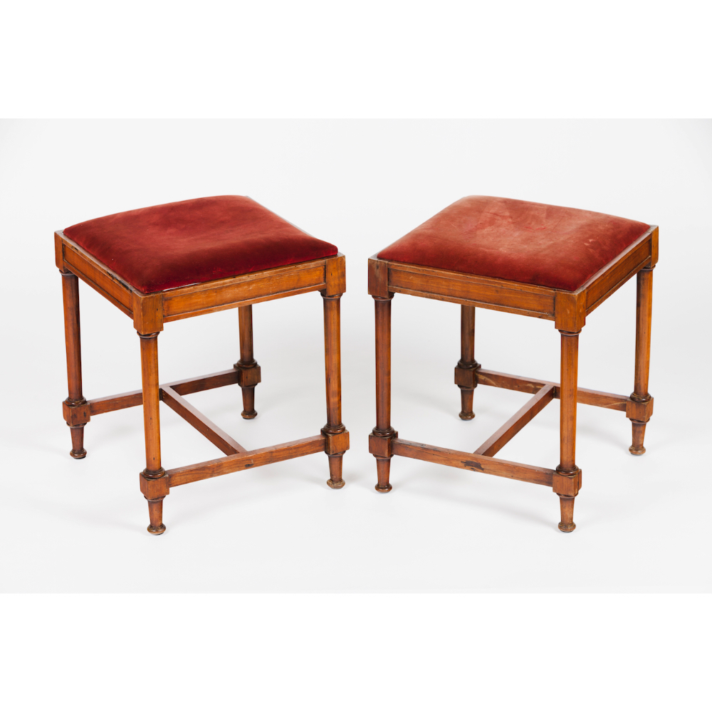 A pair of stoolsWalnut Velvet upholstery Portugal, 19th century (losses, faults, evidence of