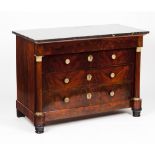 An Empire chest of drawers Solid, veneered and burr mahogany Three long and one short drawer Gilt