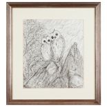 Untitled, OwlsInk on paper drawing Signed and dated 1964 (unreadable signature)40x35 cm