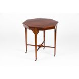 An octagonal Edwardian tableSolid and veneered mahogany and other timbers of boxwood foliage