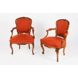 A pair of D.José fauteuils in the French styleWalnut Carved decoration Seats, backs and arms