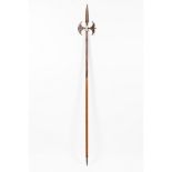 A halberd for Royal House archerBrazilian mahogany and wrought iron Engraved decoration to both