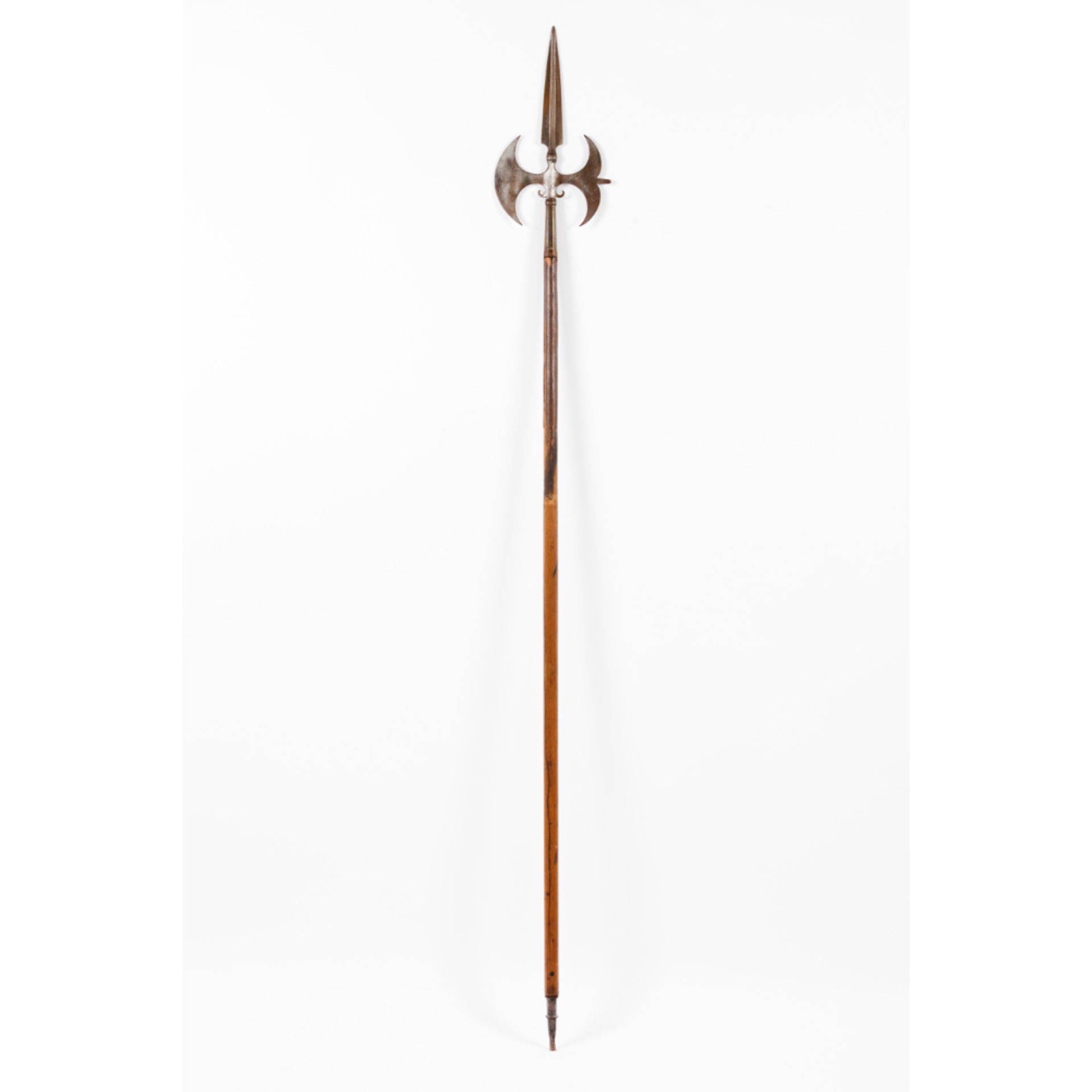 A halberd for Royal House archerBrazilian mahogany and wrought iron Engraved decoration to both