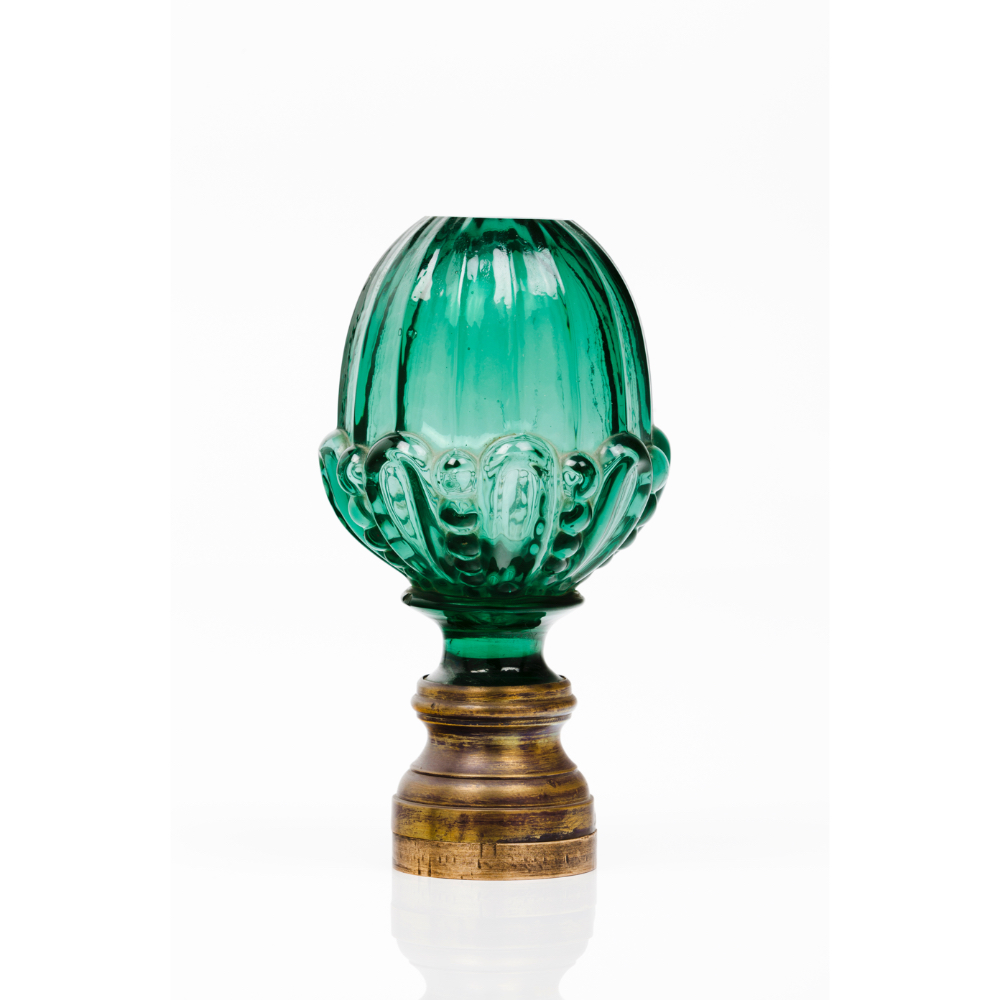A staircase finialMoulded green glass Metal fitting Possibly Baccarat or Saint Louis France, 19th