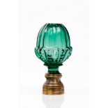 A staircase finialMoulded green glass Metal fitting Possibly Baccarat or Saint Louis France, 19th