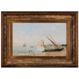 Portuguese school, 19th centuryThe Tagus river with the Tower of Belem and tall ships Oil on