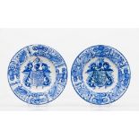 A set of two heraldic platesFaience Blue decoration after a 17th century prototype Marked and