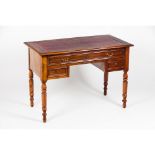 Romantic deskMahogany and other woods Rectangular top with leather-lined writing surface with gold