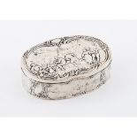 An oval boxGerman silver, 19th/20th century Daily scenes reliefs decoration Hanau assay marks 800/