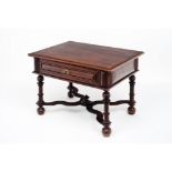 A miniature "bufete" tableBrazilian mahogany and rosewood Turned legs of scalloped stretcher One