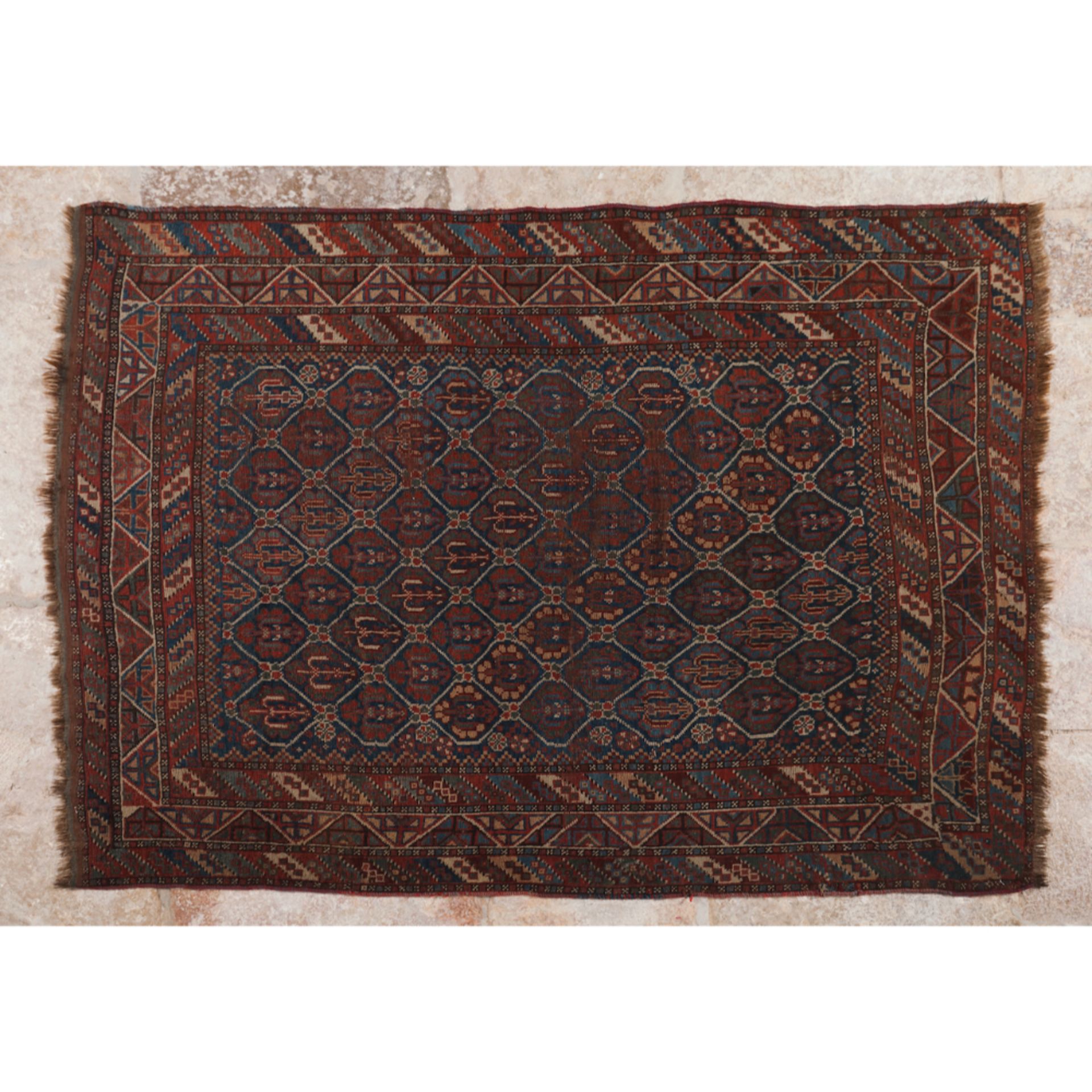 A shiraz rug, IranIn wood and cotton Floral and geometric design in shades of burgundy, beige,