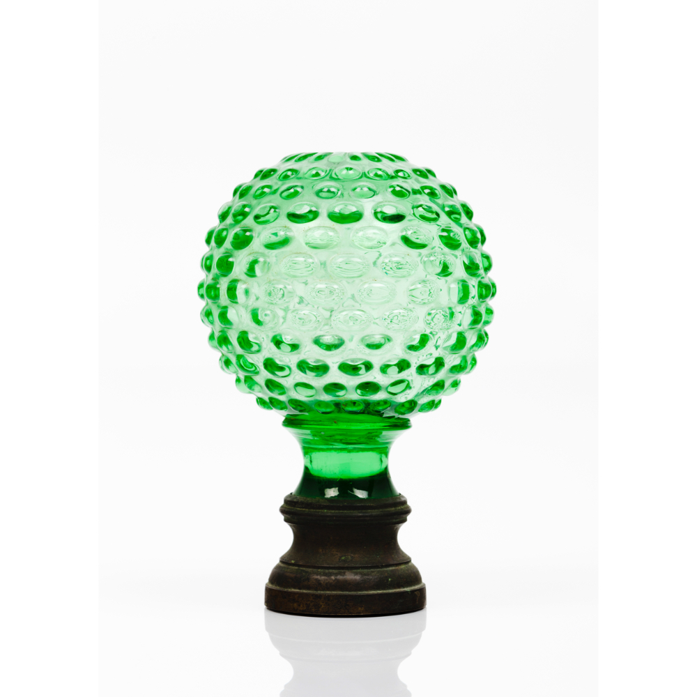 A staircase finialGreen cut glass Metal fitting Possibly Baccarat or Saint Louis France, 19th