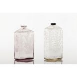 A set of two bottles "Marinha Grande" factory glass Acid etched decoration of foliage motifs 18th