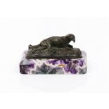 A resting dogPatinated bronze sculpture Stone stand10,5x16,5cm