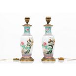 A pair of vasesChinese porcelain Polychrome decoration of landscape with flowers, pheasants and