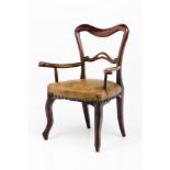 A miniature armchairWalnut, mahogany and other timbers Green leather upholstered seat of brass tacks