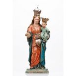The Virgin and ChildCarved, polychrome and gilt wood Glass eyes Silver crowns and Sacred Heart,