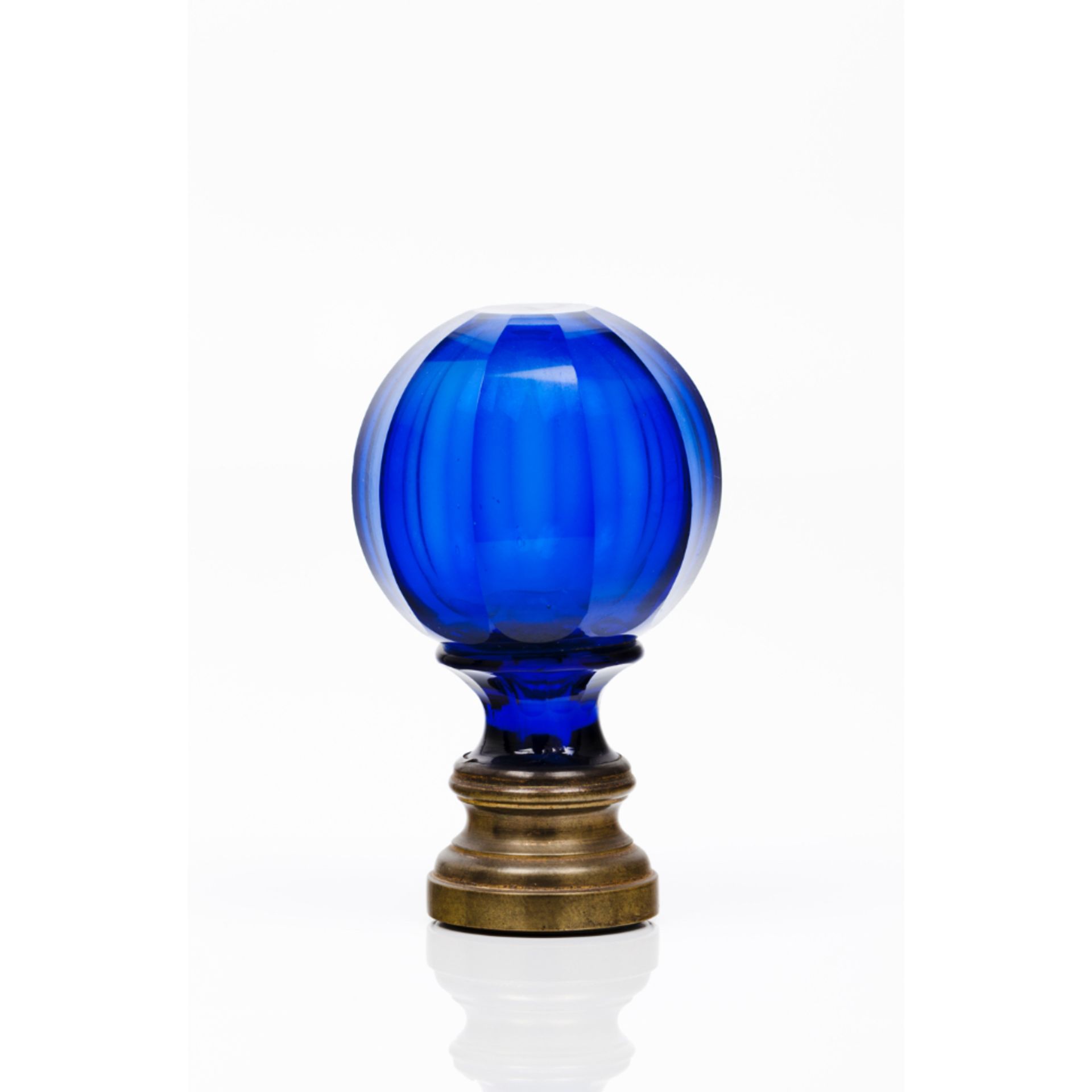 A staircase finialBlue cut glass Metal fitting Possibly Baccarat or Saint Louis France, 19th century